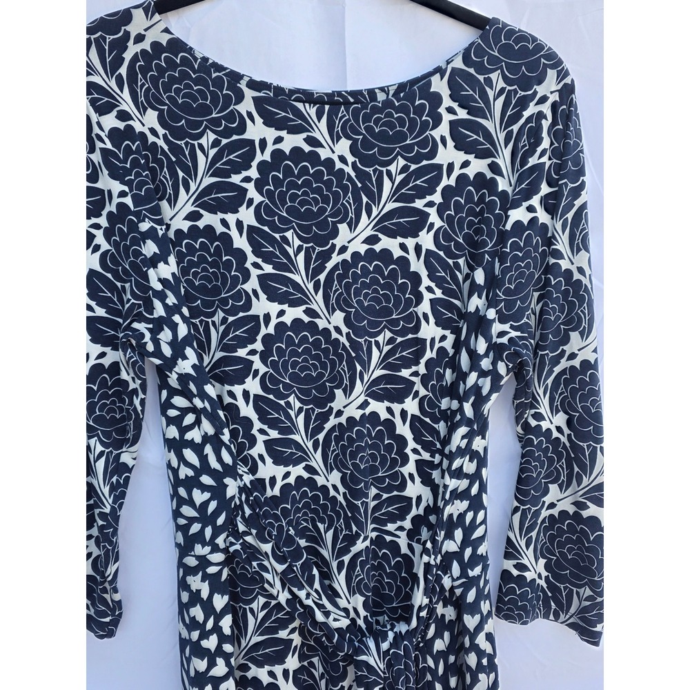 Boden Navy Blue White Floral Faux Wrap Midi Dress WW121 Long Sleeve Womens 14R - Picture 2 of 6